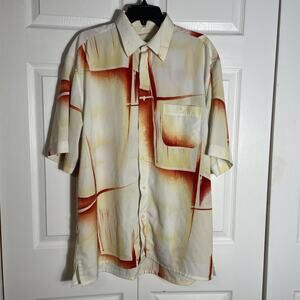 Georg Roth Shirt Men XL White Red Yellow Abstract Print Button Up Pocket Germany